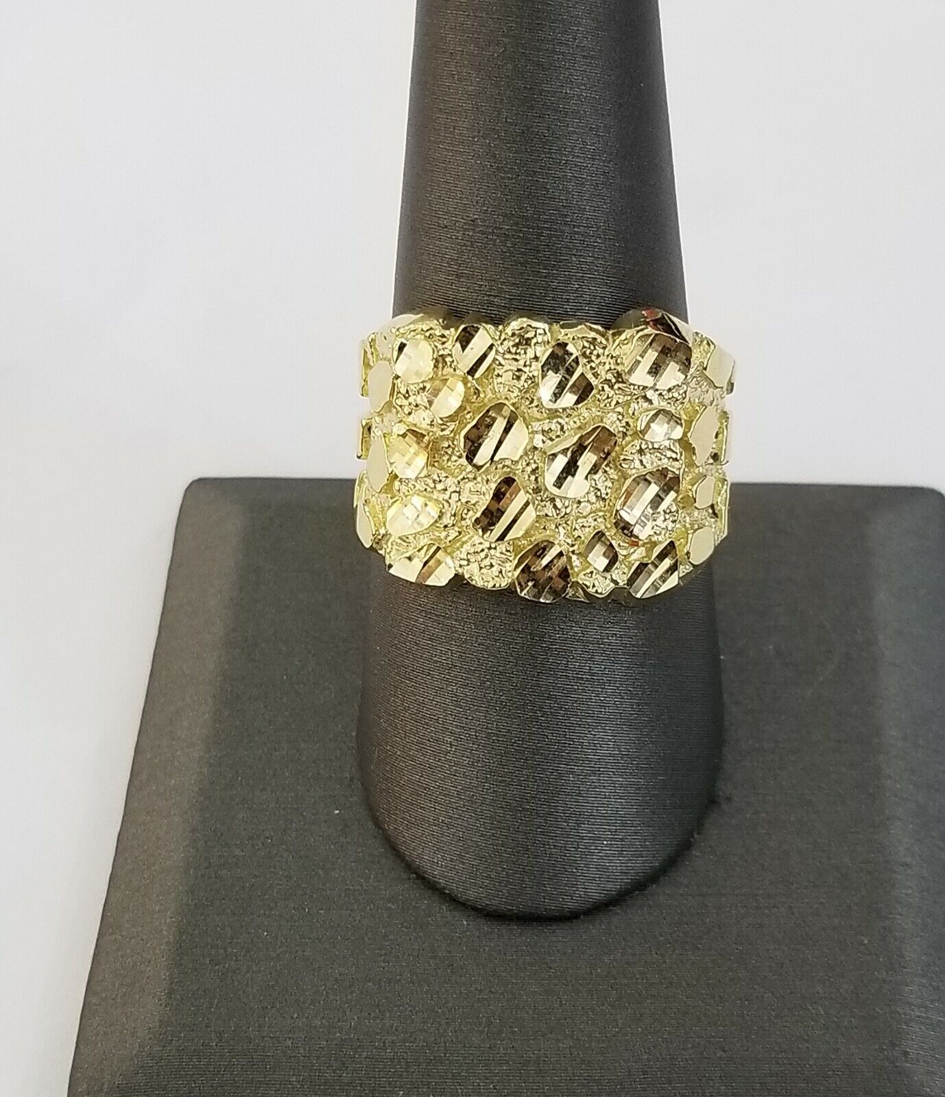 10K SOLID Yellow Gold Nugget Casual Ring Band Fancy Men Women Sizeable Real - GoldenlinQ
